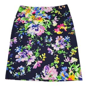LAUREN Ralph Lauren Navy Floral Knee Length A Line Skirt Women's‎ Size 12